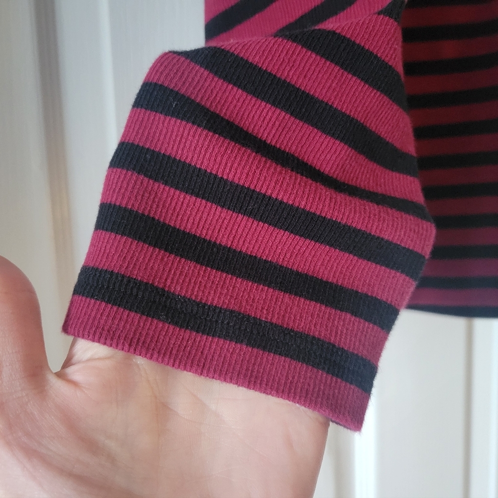 Chico's Sweater Zenergy Stripe Mock Neck Zipper Tee Red Black Medium 1 Striped - Picture 5 of 10